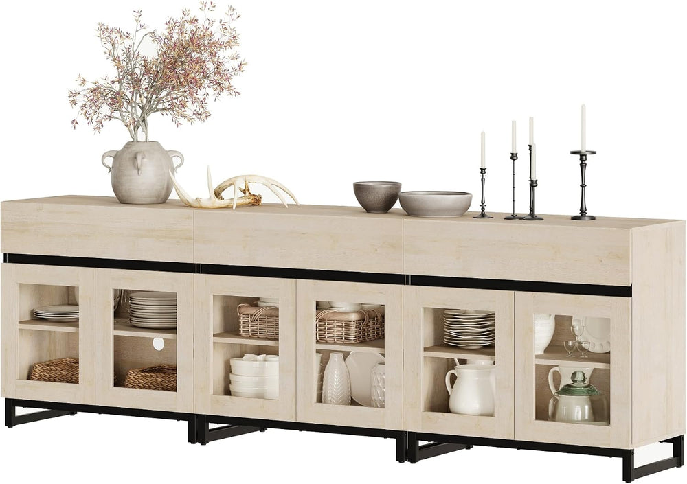 WAMPAT Sideboard Buffet Cabinets, Modern Credenza Sideboard with Adjustable S...