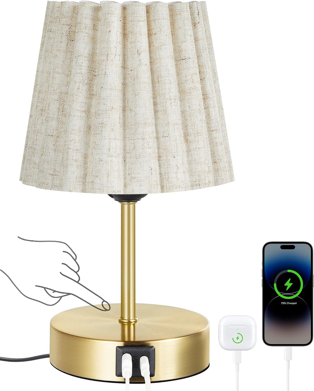Small Bedside Table Lamp, Touch Dimmable Table Lamp with USB Ports, Nightstan...