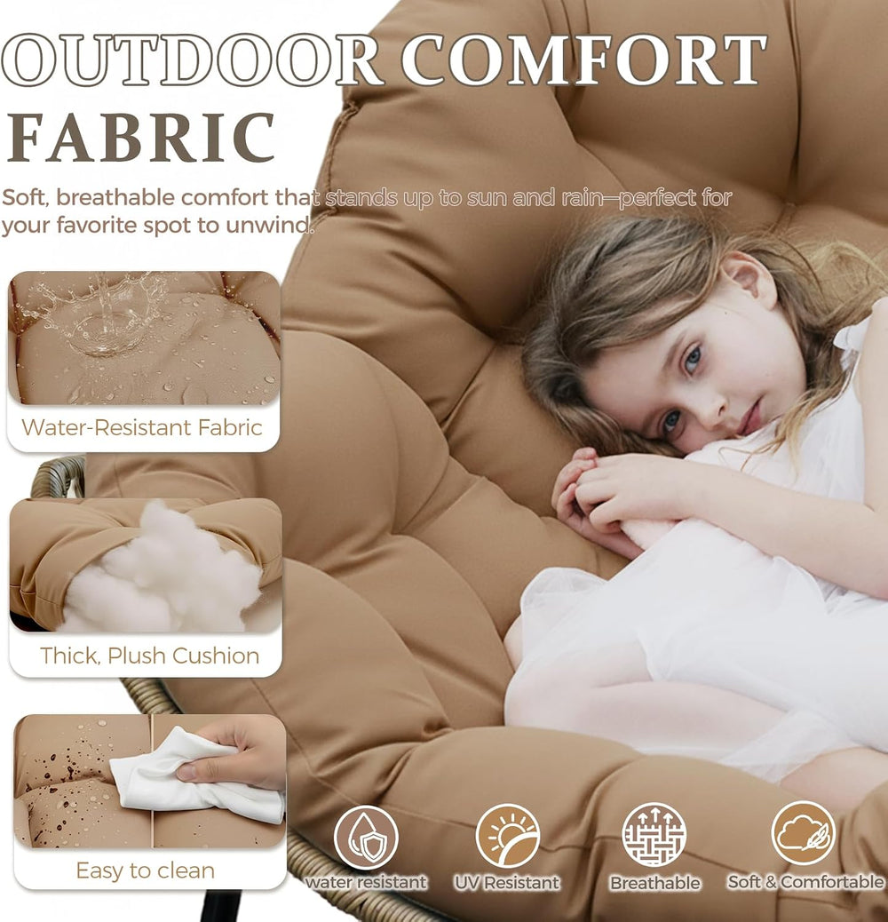 FINCATI Papasan Rocking Chair Indoor Outdooor, Oversized Wicker Recliner with...