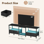 TV Stand for 80/75 Inch TV, LED Entertainment Center with 4 Fabric Drawers and Power Outlets, Modern Industrial TV Media Console for Living Room, Bedroom Storage Cabinet - 71'' Black
