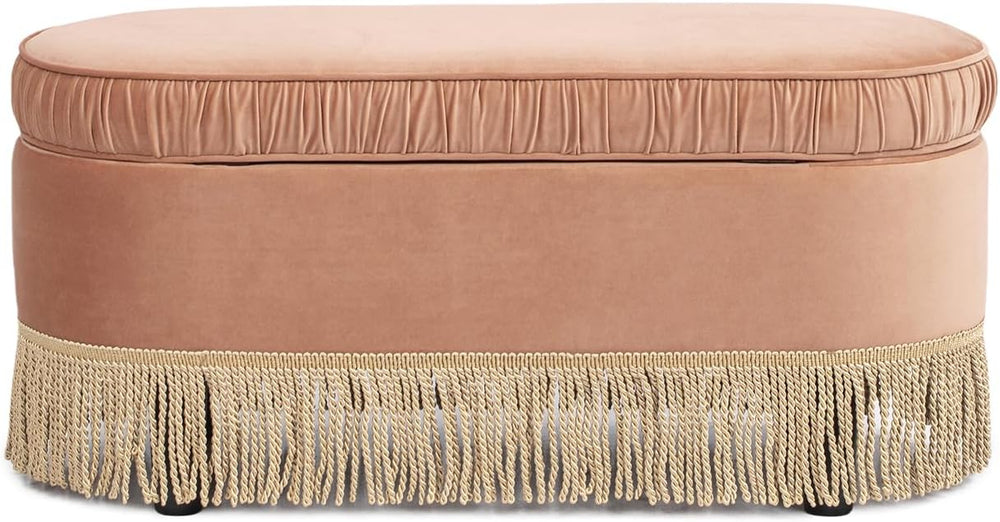Jennifer Taylor Home Celeste 38" Oval Storage Bench Ottoman, Peach Orang...