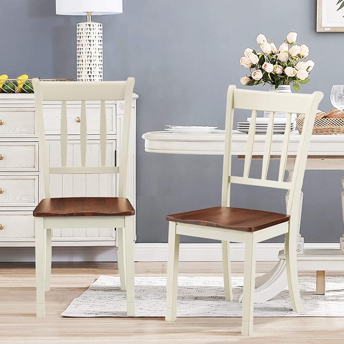 Giantex Wood Dining Chairs Set of 4, Armless Kitchen Chairs w/Solid Rubber Wood Frame, Easy to Assemble Dining Side Chair, Farmhouse Dining Room Chairs