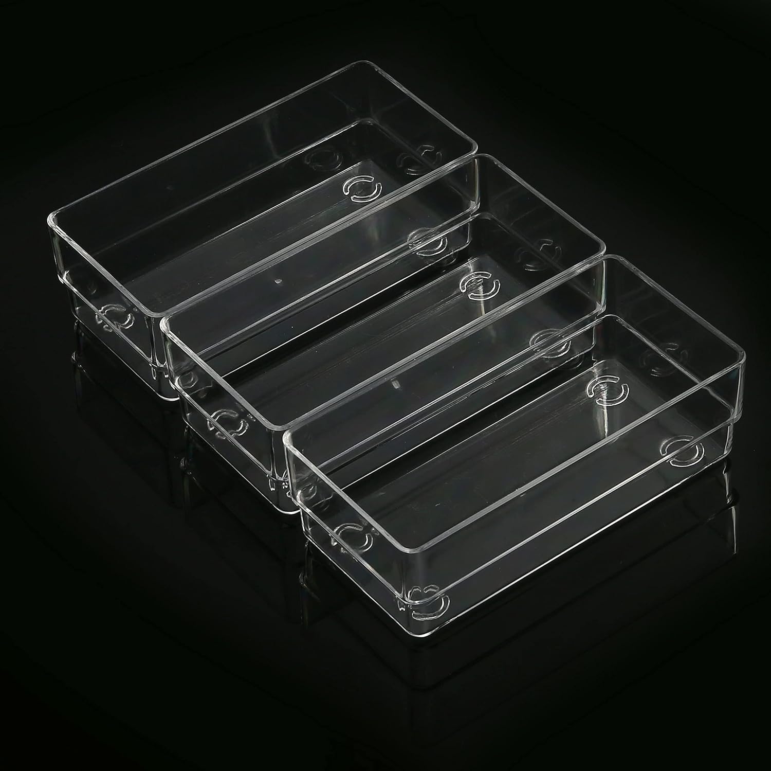 LotFancy Clear Drawer Organizers, 6'' x 3'' x 2'', Set of 3, Drawer Organizer Trays for Desk, Plastic Storage Bins for Bathroom, Makeup, Utensils, Stackable