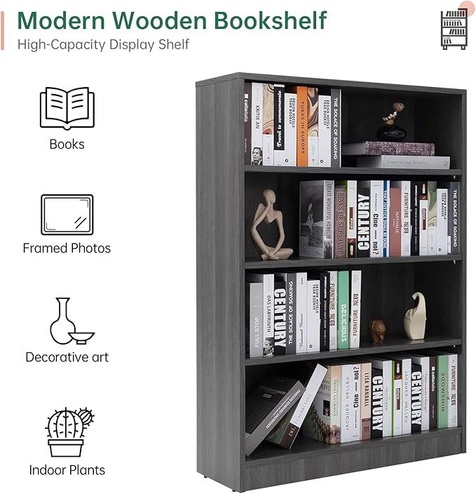 NicBex 48" Heavy Dute Wood Bookcase with Adjustable Shelves, Modern Manga Bookshelf for Living Room, Office, Small Spaces, Manga and Book Shelves Storage, Tip-Over Resistant, 33" Wide Grey