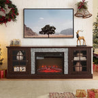 TV Stand with Electric Fireplace & Storage Cabinet, Entertainment Center with 2 Glass Door, Faux Stone Media Console Table for Living Room (Cherry,70" with Fireplace)