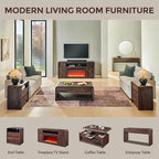 Modern Fireplace TV Stand with 36" LED Electric Fireplace for 80 inch TVs, 32" Tall Entertainment Center w/Drawers &Adjustable Shelves, Wood Media Console w/Curved Profile Design for Living Room,Brown