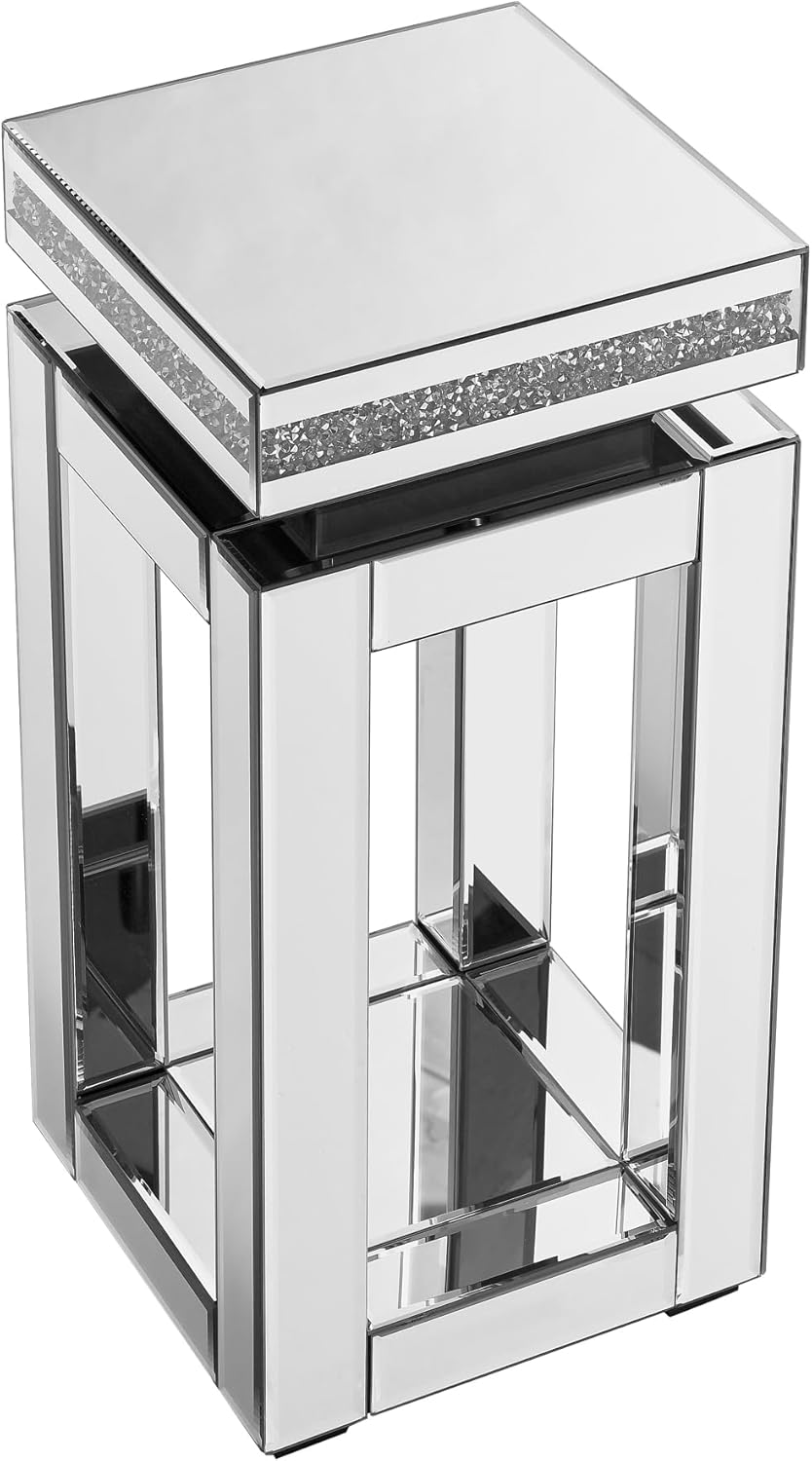 Mirrored End Table Modern 2 Layer 11.8inch Glass Sofa Side Table with Crystal...