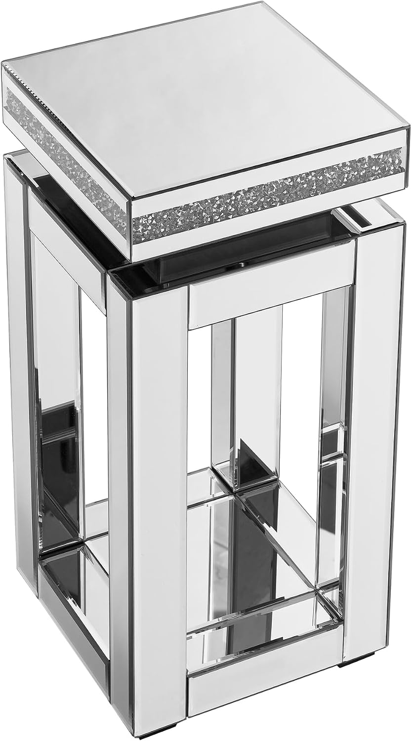 Modern Square Mirrored End Table, Easy Assembly Bedside Table with Crystal In...