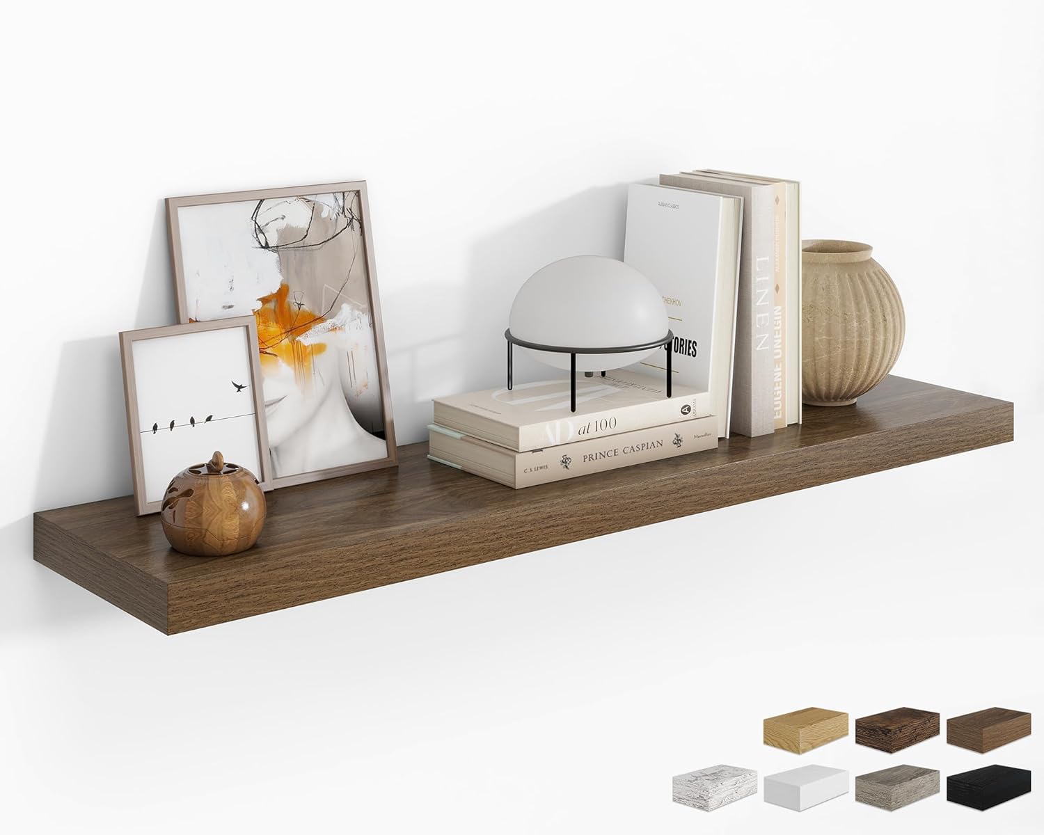 RICHFOCUS 48Inch Floating Shelves for Wall 1 Pack Shelves for Bedroom|Kitchen|Bathroom Wall Mounted Rustic Wood Floating Shelf with Invisible Brackets for Books|Storage|Decor, Walnut