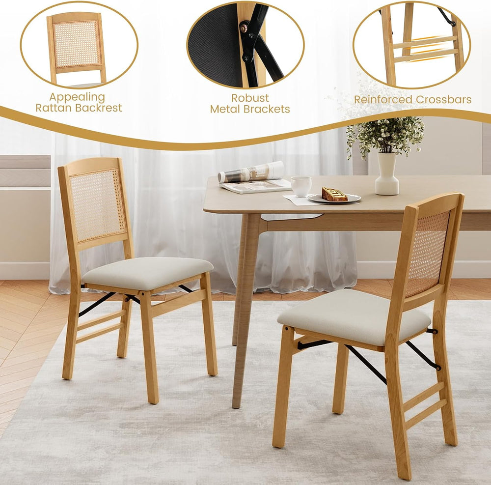 KOTEK Folding Dining Chairs Set of 2, Wooden Kitchen Chairs with Padded Seat ...