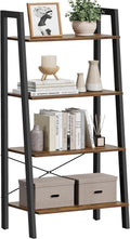 VASAGLE BARNET Collection - Ladder Shelf, Bookshelf, Storage Rack, Modern Bookcase for Living Room Home Office Kitchen, Steel Frame, 4-Tier, 22-Inch Wide, Rustic Brown and Ink Black ULLS44X