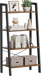 VASAGLE BARNET Collection - Ladder Shelf, Bookshelf, Storage Rack, Modern Bookcase for Living Room Home Office Kitchen, Steel Frame, 4-Tier, 22-Inch Wide, Rustic Brown and Ink Black ULLS44X