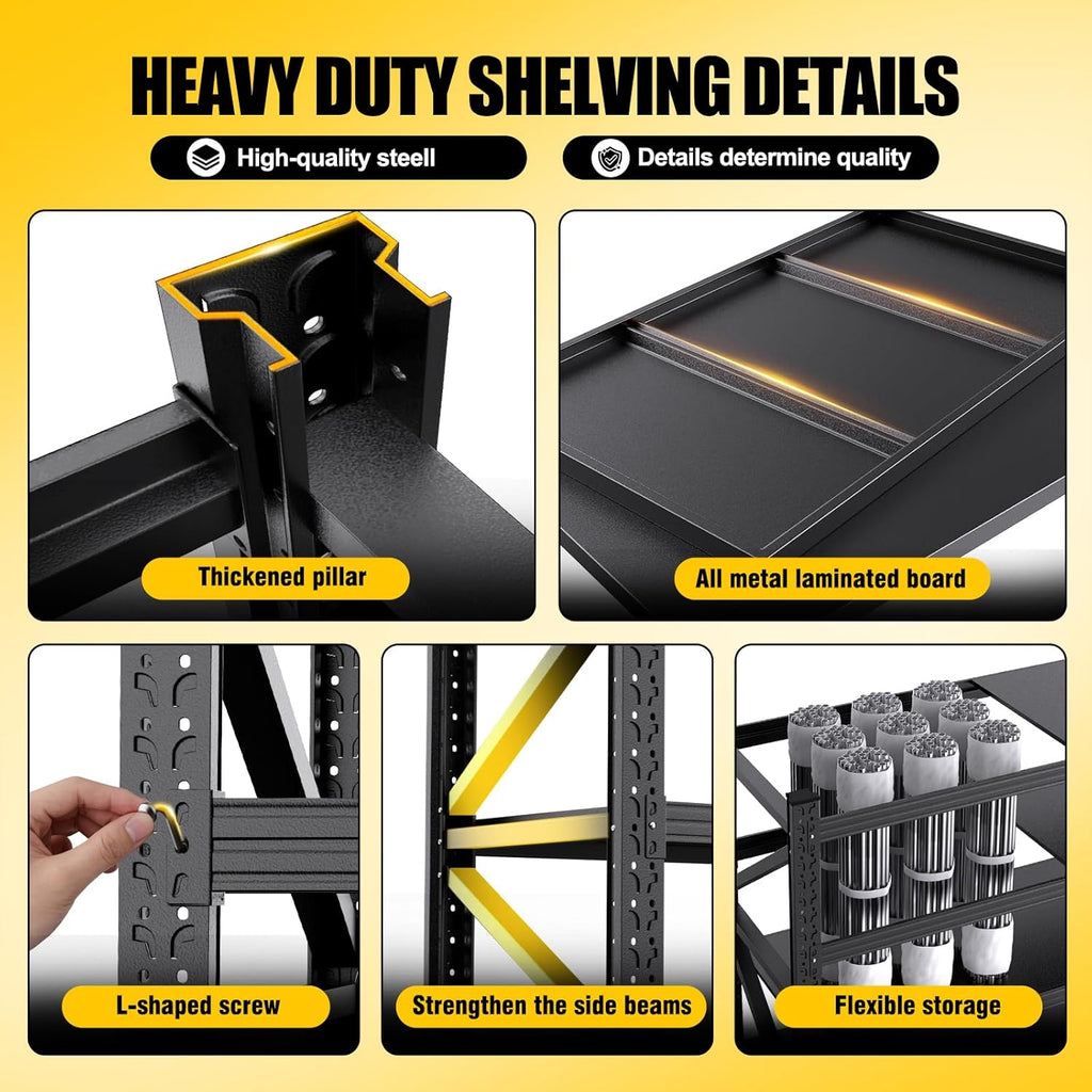 69"Wide Garage Shelving 5000LBS Heavy Duty Storage Shelves, 4 Tier Metal Shelving Unit,Adjustable Heavy Duty Shelving for Garage, Basement, Warehouse, Storage Room, 69" W x 24" D x 64" H Black