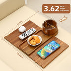 Couch Cup Holder Tray, 15.75" Acacia Wood Couch Armrest Table, 3 in 1 Foldable Sofa Clip on Side Table with 360° Phone Stand, Armrest Tray for Coffee Snacks