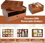 Acacia Wood Tea Bag Organizer, Tea Organizers and Storage Box, Double-Drawer Tea Box - Tea and Coffee Organizer,Multi-Functional Tea Station Chest,Wooden Tea Tray and Containers for Countertop Display