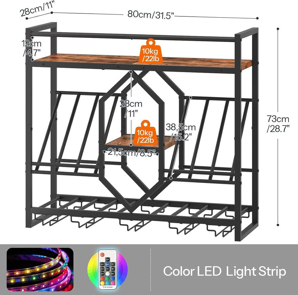 HOOBRO Wall Mounted Wine Rack with LED Light, 31.5" Wine Shelf, 3 Tier W...