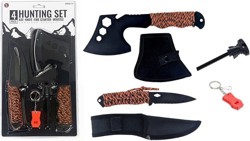 SE 4-Piece Survival Essentials Kit with 10.5-Inch Axe, 8-Inch Drop Point Knif...