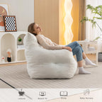 FOXHUNTER Bean Bag Chair with Memory Foam Filling for Adults Ivory | No Assembly Required, Memory Sponge in Small Pieces Filled, Lazy Foam Chair for Bedroom,Living Room
