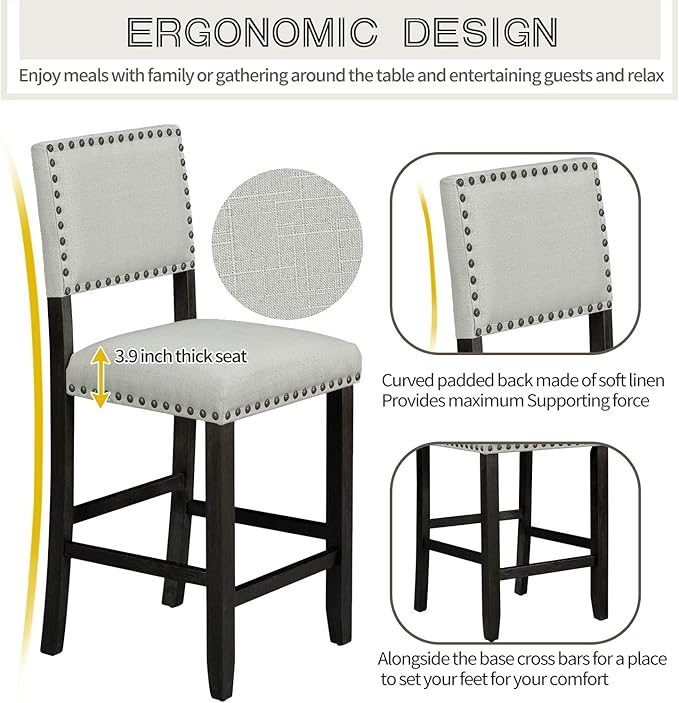 5 Pieces Dining Table Set,Wooden Living Room Furniture with 52" Rectangle Kitchen Desk,4 Upholstered Chairs W/Curved Backrests,for Restaurant,Home Bistro,Espresso and Beige