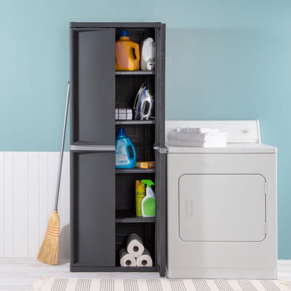 Sterilite 4 Shelf Cabinet, Lockable Utility Storage, Gray, 2-Pack