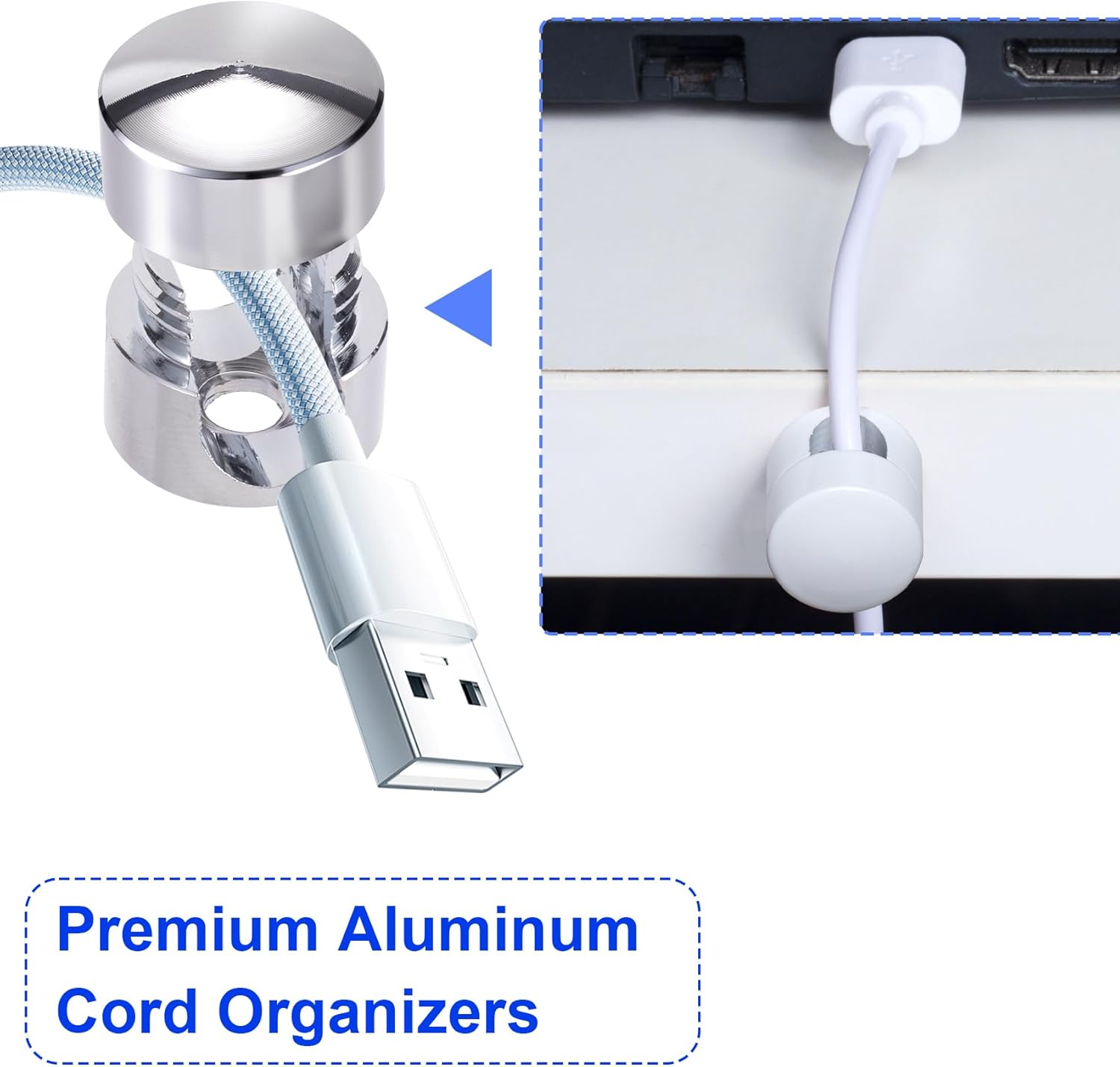 3 Sets Charger Holders for Cords, Adjustable Cable Anchor Holders, Adhesive Metal Cord Clips, Cable Management Wire Organizers for Desk, Office, Nightstand - Gold, White, Silver