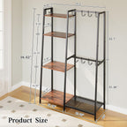 Purse Storage Organizer for Closet, 4-Tier Iron Wood Purse Rack, 8 Purse Hooks & 2 Side Hooks for Bag Organizer, Large Capacity Handbag Storage Rack for Home, Living Room