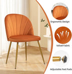 Velvet Dining Chairs Set of 4, Upholstered Mid Century Modern Dining Chairs, Armless Accent Chair with Metal Gold Legs for Living Room, Kitchen, Dining Room, Orange