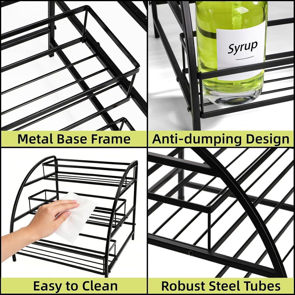 Cididu Coffee Syrup Organizer Rack, 9-12 Bottles Syrup Stand Holder for Countertop, 3 Tier Metal Small Wine Rack, Bottle Storage Shelves for Coffee Bar Station, Kitchen, Spice, Soda, Dressing