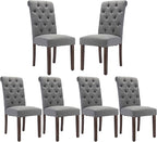 COLAMY Tufted Dining Chairs Set of 6, Parsons Dining Room Chairs Upholstered Fabric Diner Chair Stylish Kitchen Chairs with Solid Wood Legs and Padded Seat - Grey