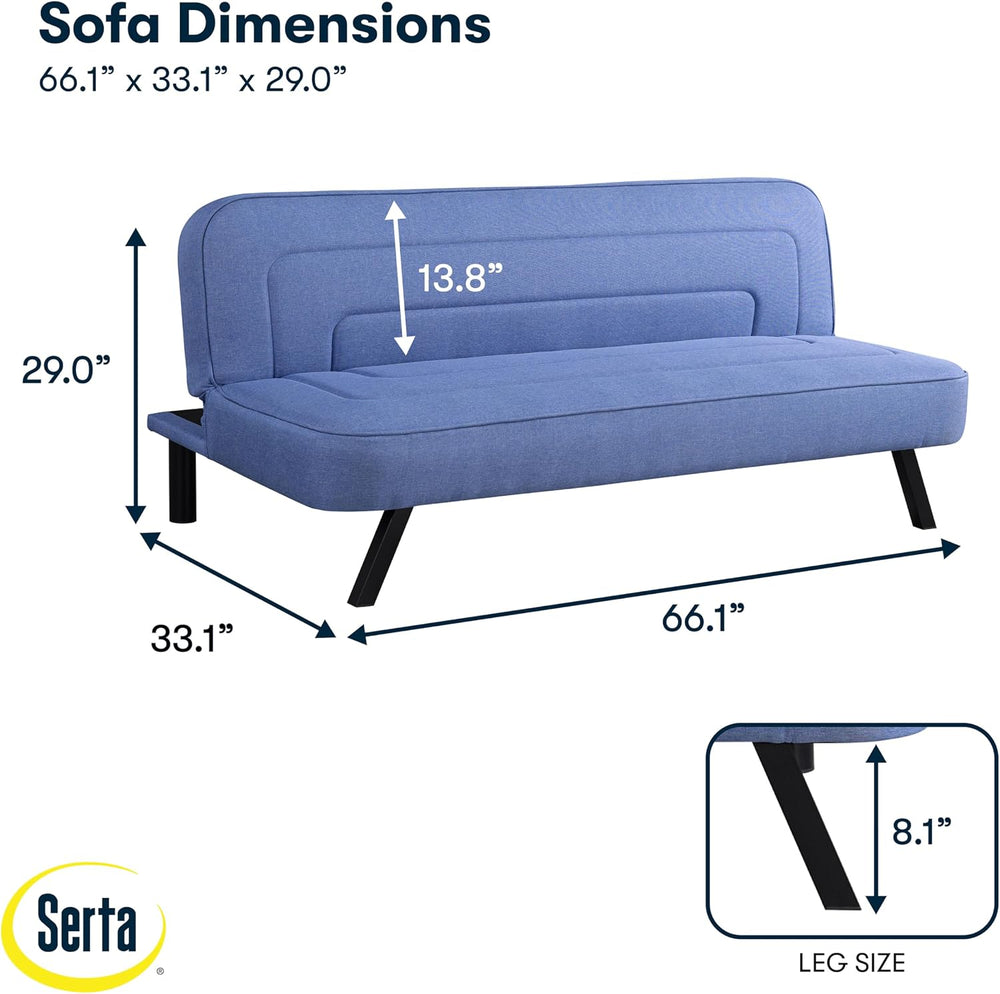Serta Fairwood 66.1" Convertible Futon Sofa, Short Twin Size, Modern Boh...