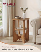 VASAGLE Side Table, 2 Tier Small Accent End Table, Nightstand with Lower Shelf for Small Spaces, Living Room, Bedroom, Honey Brown ULET233M101S