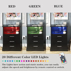 Black LED Nightstand with Charging Station, Side Table with 3 Drawers and Light, End Table with Open Storage, Beside Cabinet for Bedroom (Black 2 Set)