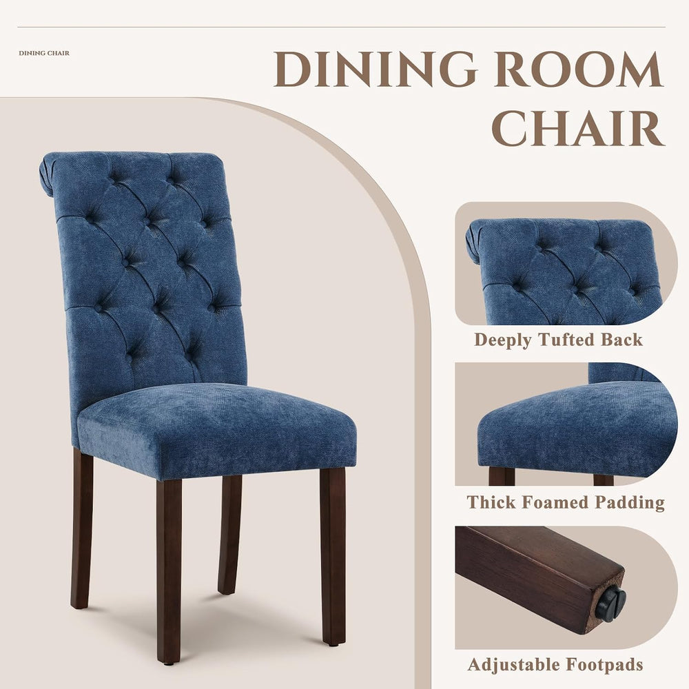 COLAMY Button Tufted Dining Chairs Set of 6, Parsons Upholstered Fabric Dinin...