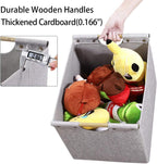 HOONEX Large Foldable Storage Bins, Linen Fabric, 2 Pack, with Wooden Carry Handles and Sturdy Heavy Cardboard, for Home, Office, Car, Nursery, Light Grey