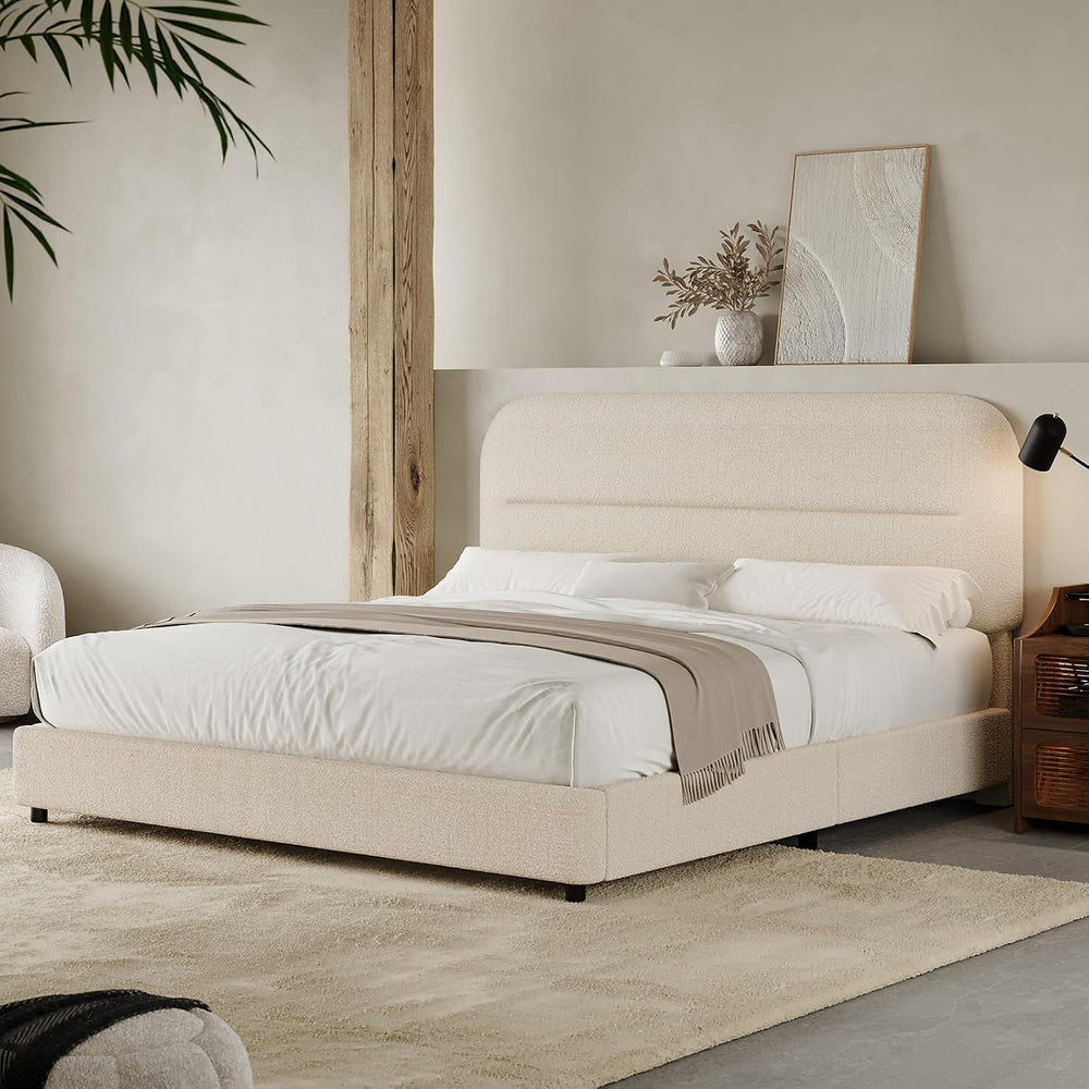HOMBCK Full Size Cloud Bed Frame, Plush Boucle Upholstered Platform Bed, Adju...