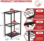 Garden Tool Organizer, 3-Tier Metal Yard Tool Rack with 14 Hooks & 5 Slots, Holds 50+ Rakes/Shovels/Brooms, Heavy Duty Freestanding Lawn Tool Storage for Garage Shed Outdoor Organization