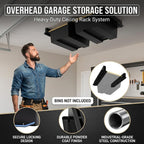 Overhead Garage Storage Rack,Garage Ceiling Storage 3 Rails Set, Overhead Storage Rack to Hold 2 Plastic Totes, Metal Ceiling Racks for Garage Storage to Free Up Floor Space, Garage Organizer System