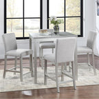KEIKI 5-Piece Counter Height Dining Table Set with Square Table and 4 Upholstered Chair, for 4 Person, Classic Crystal Decoration Wooden Table Set, Easy Assembly, for Kitchen, Dining Room, Silver Grey