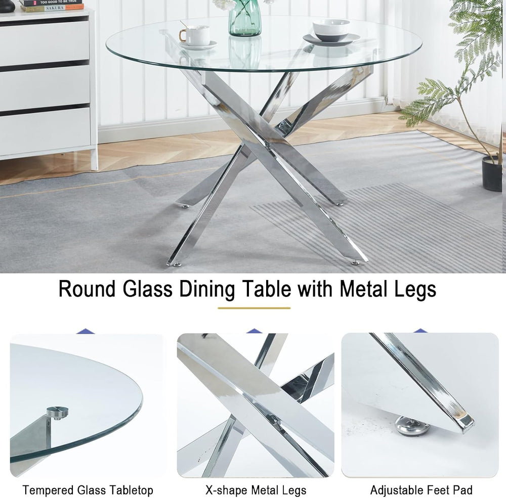 Henf 7 Piece Round Dining Table Set with 6 Upholstered Chairs, 47'' G...
