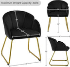 Yaheetech Modern Velvet Armchair, Flower Shaped Makeup Chair Vanity Chair with Golden Metal Legs for Living Room/Makeup Room/Bedroom/Home Office/Kitchen, Black