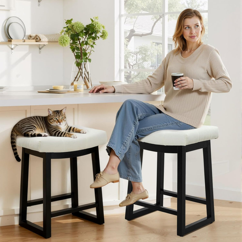 Counter Height Bar Stools Set of 2, 24 Inch Backless Upholstered Counter Stoo...