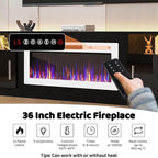 Lemberi Fireplace tv Stand with 36 inch White Fireplace Up to 90" TVs, LED Light Entertainment Center and Storage, 80" Modern Wood Media TV Console with Highlight Cabinet for Living Room (Black)