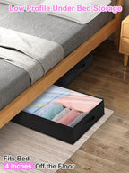 punemi Under Bed Storage Containers, Below 4 Inches Tall Low Profile Foldable Under Bed Storage,No Structure, Soft Fabric Blanket Storage and Clothing Storage with Zipper, 2 Pack, 20x40x3.7in, Black