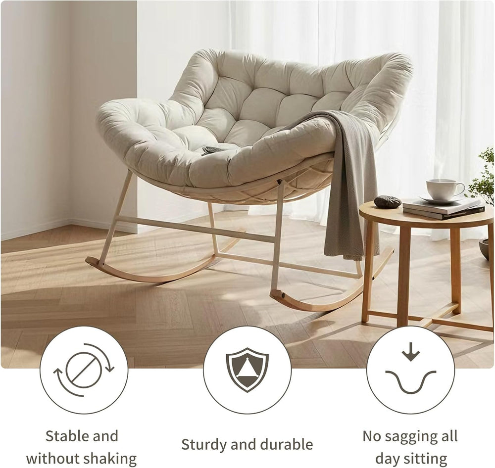 Oversized Papasan Rocking Chair with Thickened Cushion, Heavy-Duty Cozy Egg C...