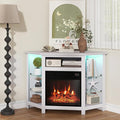 RELAX4LIFE Corner Fireplace TV Stand - Electric Fireplace Entertainment Center w/Heater Insert, LED Lights, APP Control & Adjustable Shelves, Media Console Cabinet for TVs up to 50’’ (White)
