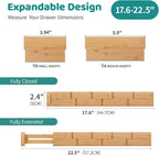 6 Pack Bamboo Drawer Dividers with Inserts, Kitchen Adjustable Drawer Organizers, Expandable Organization for Home, Dressers, 6 Dividers with 12 Inserts