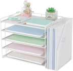 AUPSEN White Desk Organizers and Accessories, 5-Tier Letter Tray Paper Organizer with Adjustable File Holder, Desktop Office Desk Accessories for Office Supplies