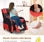 Costzon Kids Recliner, Gaming Recliner Chair w/Footrest, Headrest & Lumbar Support, Ergonomic Leather Lounge Chair for Living & Gaming Room, Adjustable Racing Style Sofa for Children Boys Girls, Red