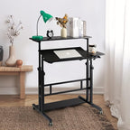 Hadulcet Mobile Standing Desk, Rolling Table Adjustable Computer Desk, Stand Up Laptop Desk Mobile Workstation for Home Office Classroom with Wheels, Black