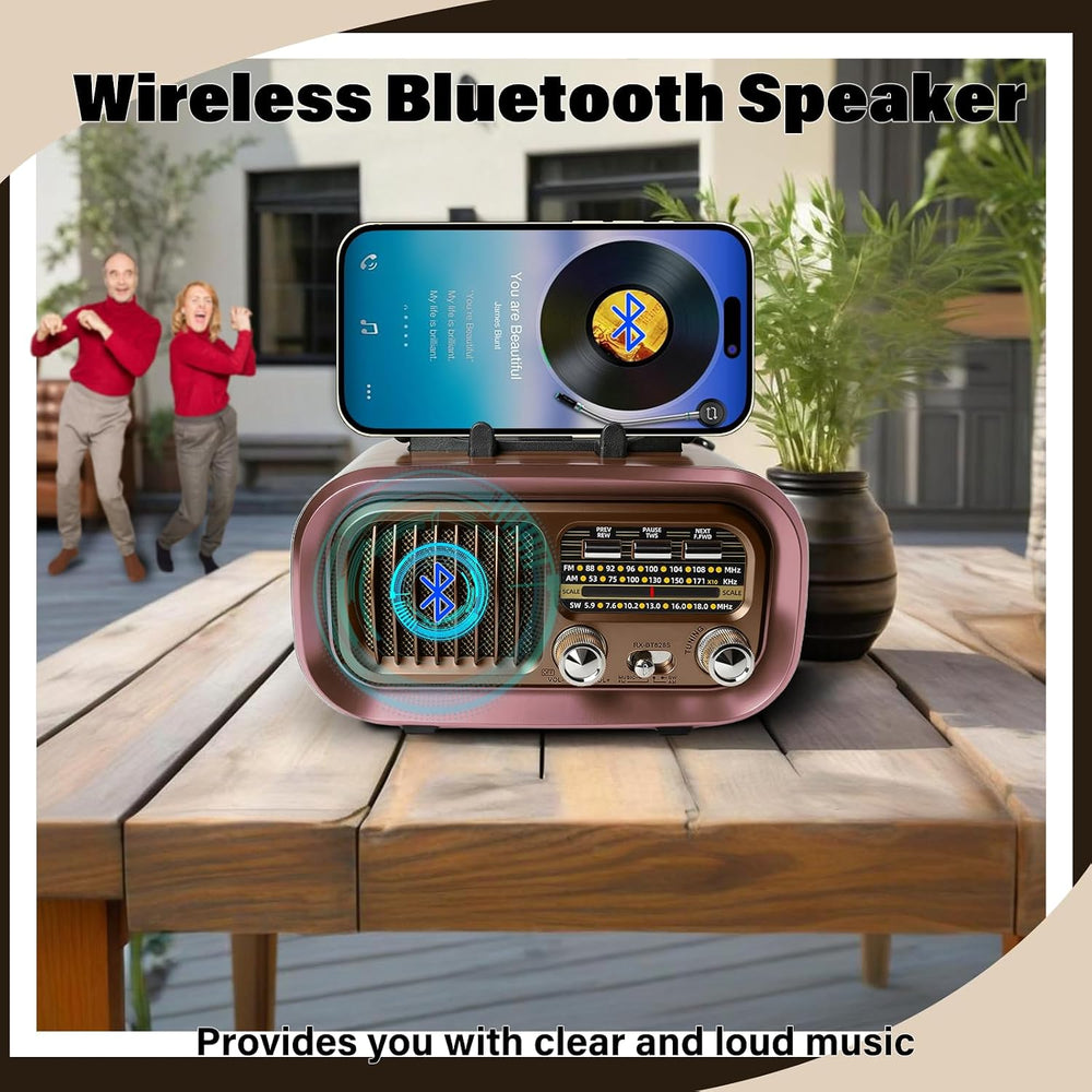 Portable AM FM SW Radio with Bluetooth, Retro Radio with Solar Panel